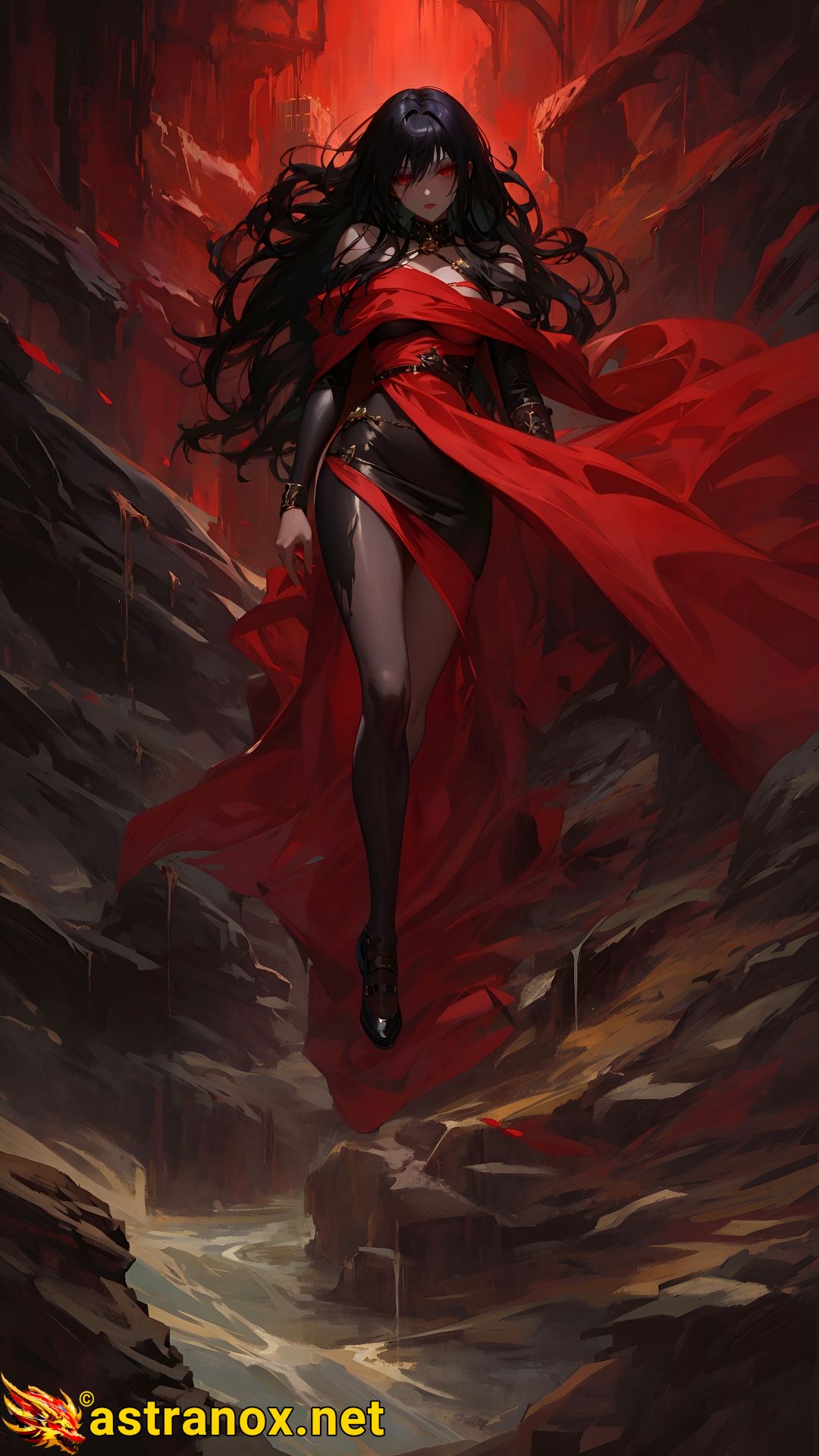 Captivating 4K Fantasy Wallpaper - The Gorgemire - Cruel Blood Priestess in Viscous Depths of Underworld Chasm Astranox