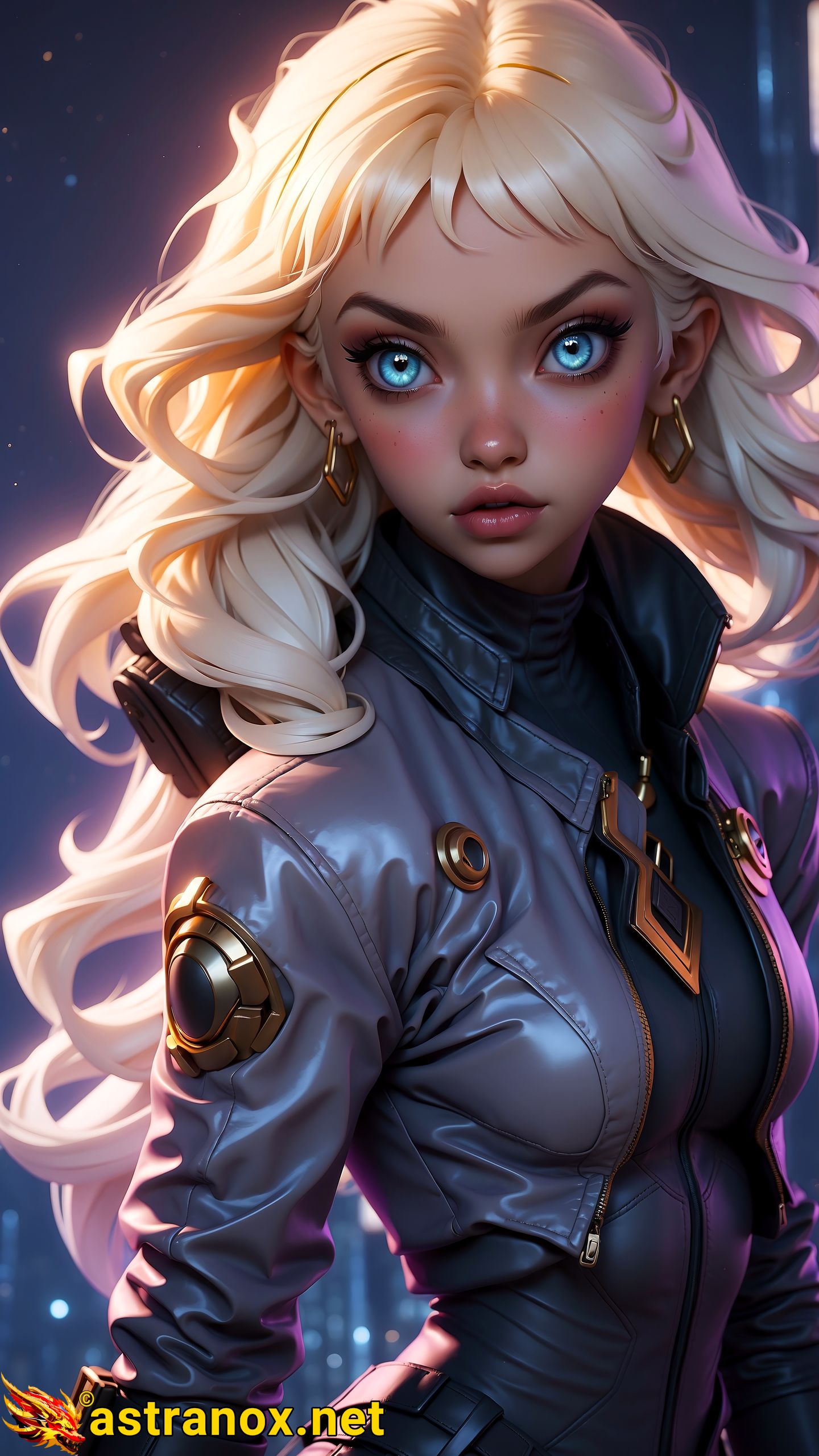 Female Star Lord in Neo Tokyo's Neon District 4K Wallpaper Astranox