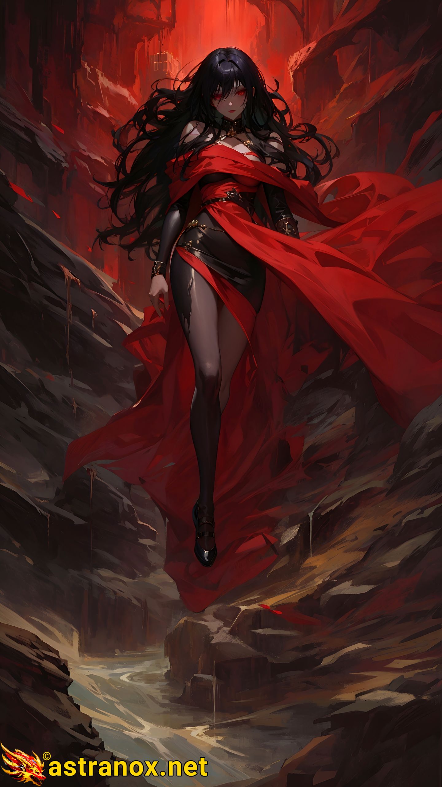 Captivating 4K Fantasy Wallpaper - The Gorgemire - Cruel Blood Priestess in Viscous Depths of Underworld Chasm Astranox