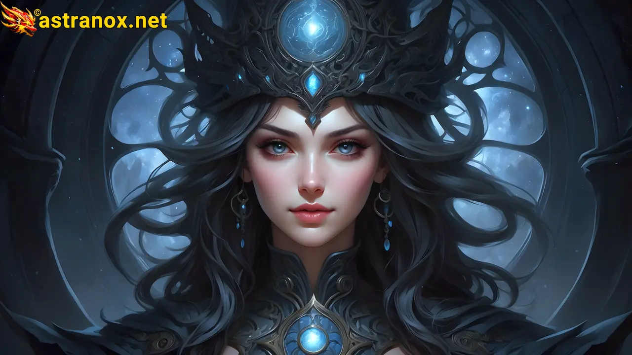 4K Wallpaper: Sinister female mage casting dark magic in the Astral Observatory Cliff. Astranox